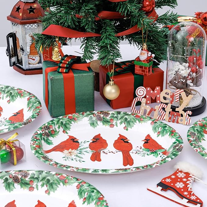 WDF 50Pack Christmas Paper Plates - 10" x 12" Oval Winter Paper Plates/Christmas Plates Disposable - Christmas Dinner Plates Disposable Platter Heavy Duty for Happy Christmas Serving Tray