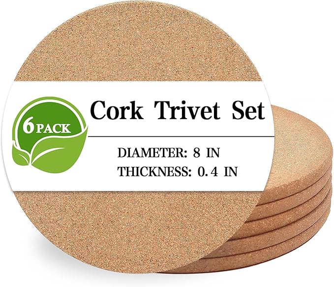 Cork Trivet, 6 Pack High Density Thick Corks Coasters Set for Hot Dishes, 8 Inch Heat Resistant Multifunctional Cork Trivets for Hot Dishes, Gray