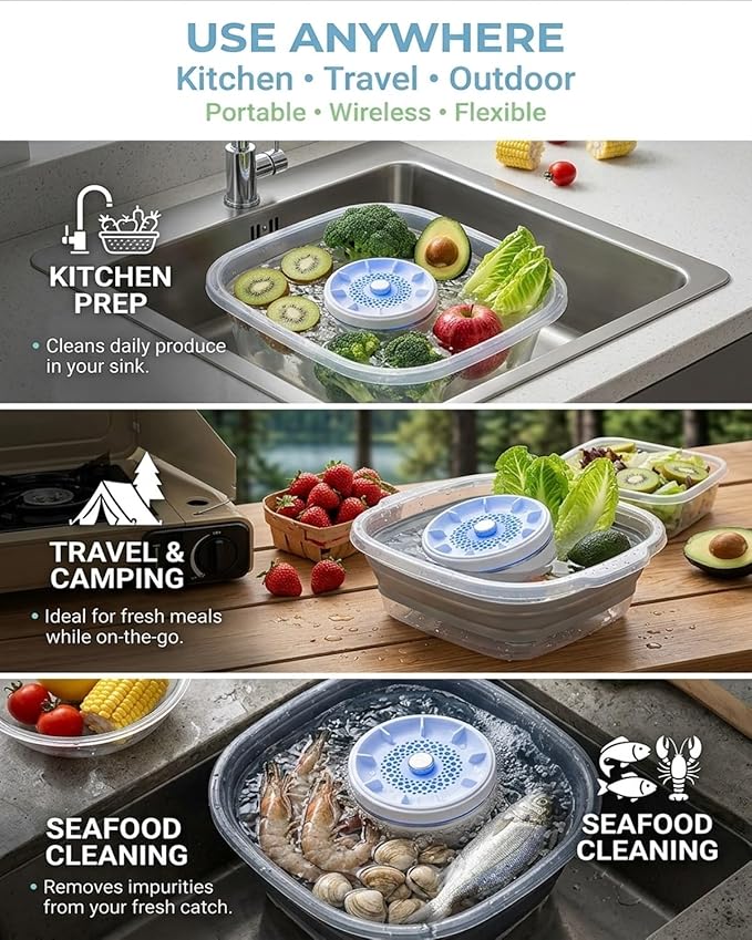 Best Ultrasonic Fruit Vegetables Cleaner Washing Machine Device Waterproof Fruit Veggie Washer Produce Purifier for Home Kitchen Use Wireless Portable Titanium Electrolysis Purification