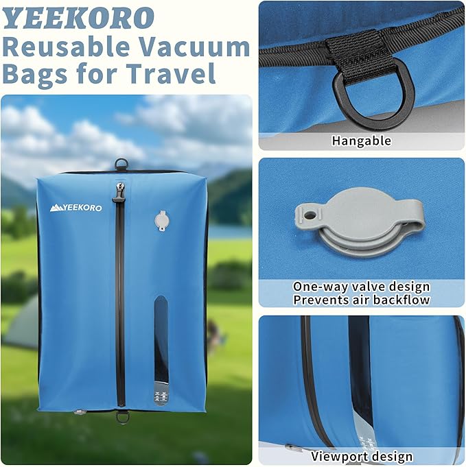 Vacuum Bag for Travel, Professional IPX8 Waterproof Reusable Vacuum Compression Bags for Travel Suitcases, Durable Space Saver Bag(3 PACK,With Pump)