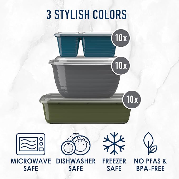 Bentgo Prep 60-Piece Variety Meal Prep Kit - Reusable PFAS & BPA-Free Food Containers 1-Compartment Trays, Prep Bowls, & Snack Boxes - Microwave, Freezer, & Dishwasher Safe (Rich Shades)