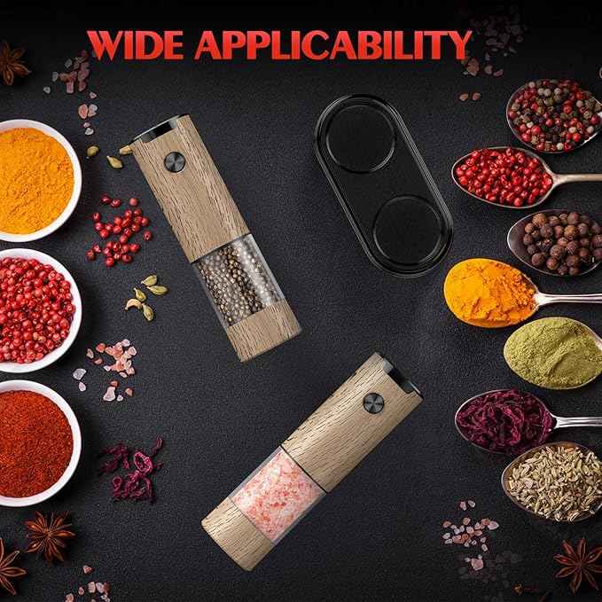 Electric Salt and Pepper Grinder Set Automatic Battery Pepper Mill Shakers Adjustable Coarseness Upgraded Larger Capacity with Led Home and Kitchen Appliances Birthday Gifts for Women Mom