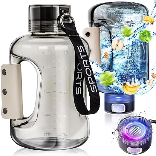Hydrogen Water Bottle, 50.7oz/1.5L Large Hydrogen Water Bottle Generator, 1.5L Ion Water Bottle Improve Water Quality in 3 Minutes, Water Ionizer Machine Suitable for Travel and fitness Drinking(Grey)