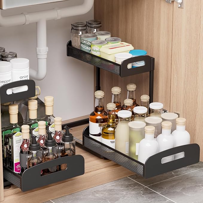 YASONIC Under Sink/Cabinet Organizers and Storage for Bathroom & Kitchen and 9-Pack Shower Caddy Adhesive Replacement