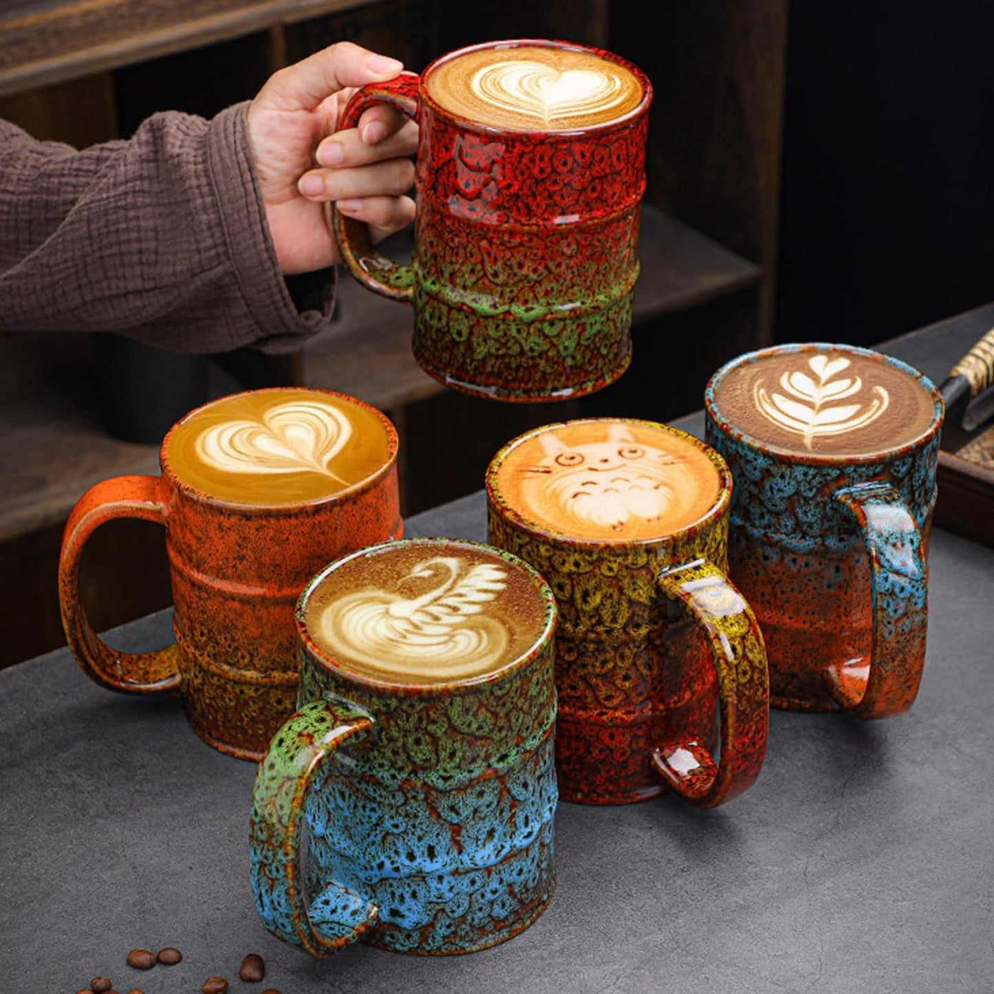 Blue and Brown 20 oz Ceramic Coffee Mugs - Large, Dishwasher and Microwave Safe, Perfect for Office and Home