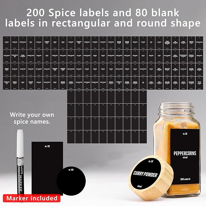 Deco haus Glass Spice Jars with Bamboo lids 36set [LABELS incl] Spice Containers with Labels, Funnel & Chalk Marker - Empty Herb Seasoning Containers, Small Seasoning Bottles for Herb with Wooden Lid