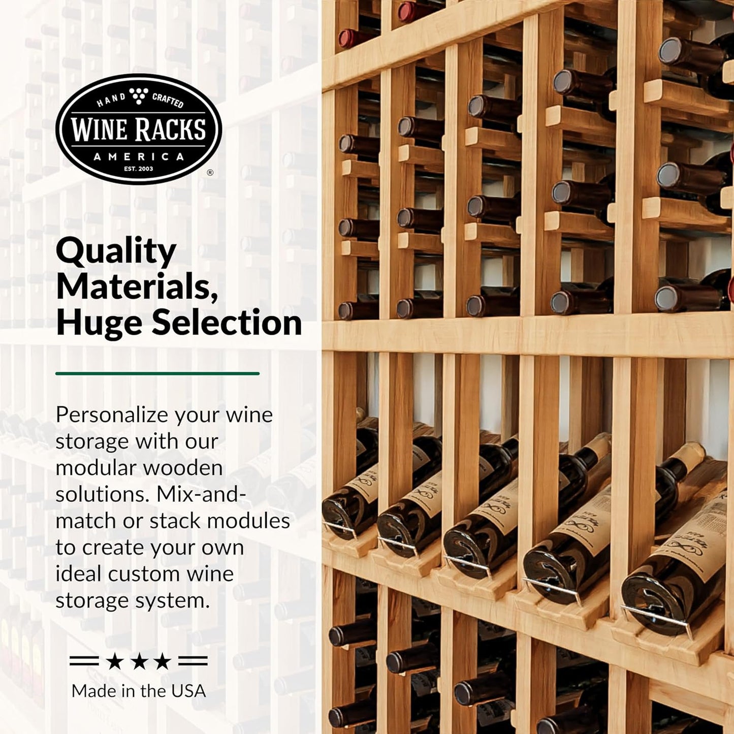Wine Racks America InstaCellar Display Top Wine Rack Kit - Durable and Expandable Wine Storage System, Pine Unstained - Holds 16 Bottles