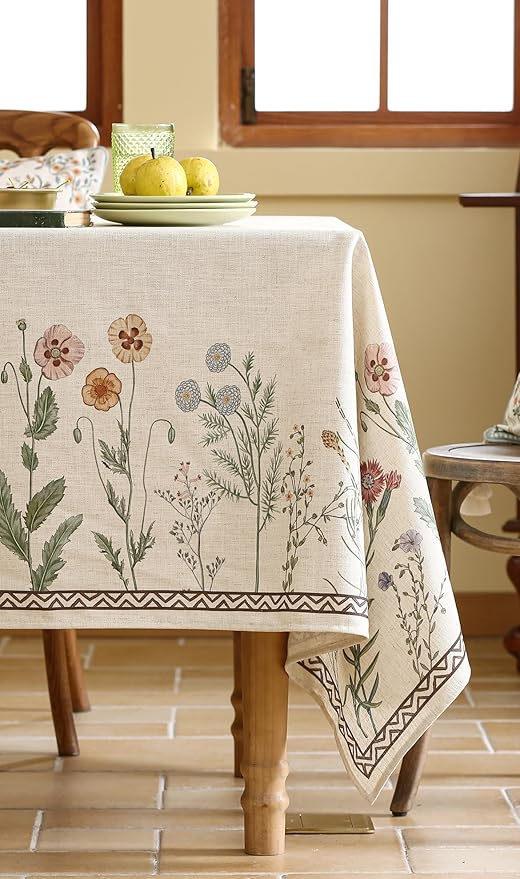 ISAENNE Designer Off White Linen Small Square Tablecloth,Floral Elegant Table Cloth,Stain Resistant Vintage Decor Tablecloths for Dining Thanksgiving Kitchen Christmas,55"*55"-Serenity G