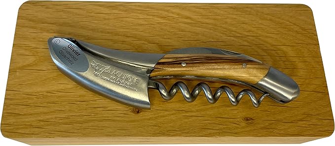 Laguiole En Aubrac Sommelier Waiter's Corkscrew, Olivewood Handle, Wine Opener With Foil Cutter & Bottle Opener, Brushed Bolster