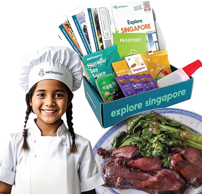 eat2explore Cooking Kits for Kids 17 Pcs – Interactive & Educational Kids Cooking Sets Real for Ages 5 and Up,3 Recipe Cards & Global Ingredients – Perfect for Families and Homeschooling (Singapore)