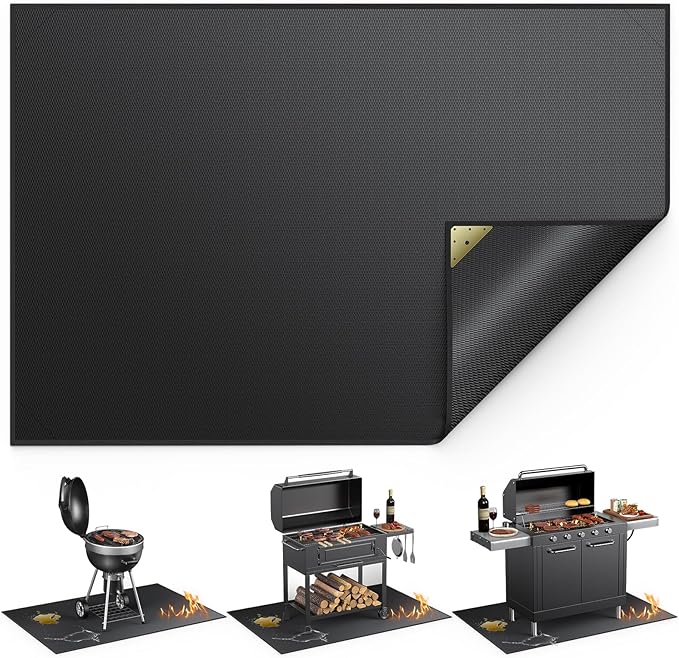 Non-Curl 60x40 inch Under Grill Mats for Outdoor Grill, Double-Sided Fireproof, Oilproof & Waterproof BBQ Grill Mat, Easy to Clean, Indoor Fire Pit Fireplace Mat, Perfect for Deck/Patio/Lawn