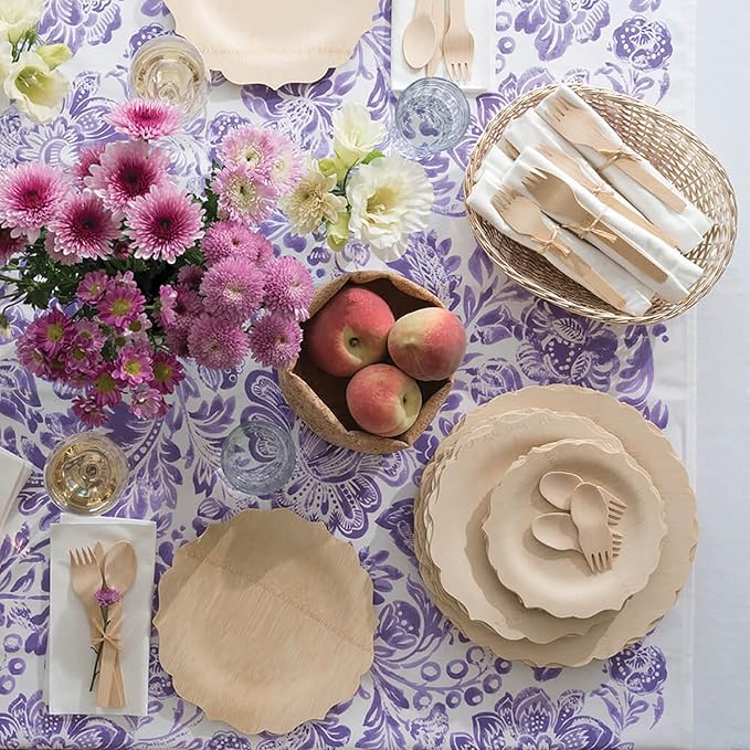 Bambu Pack of 25-11 Inch Disposable Bamboo Plates Fancy, Biodegradable Eco Friendly Products, Bamboo Disposable Plates for Party, Weddings, and Events, Great For Any Occasion, Compostable Plates