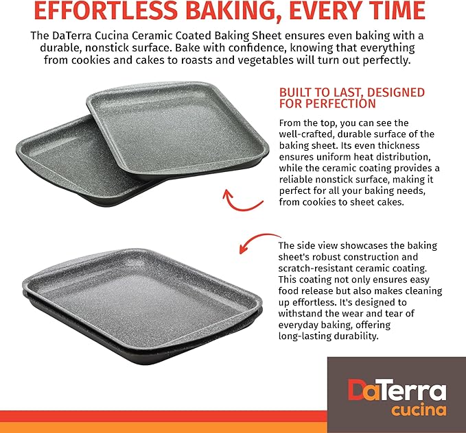 DaTerra Cucina - 16" x 11" x 1" Nonstick Ceramic Coated Baking Sheet Twin Pack – Professional Grade, PTFE, Cadmium, Lead & PFOA Free, Oven Safe, Ideal for Baking, Roasting, and Cooking