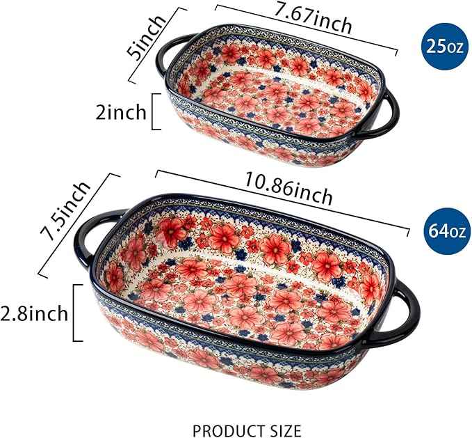 Baking Dish Ceramic Baking Pan Blue Casserole Dish Porcelain rectangular Baking Set 2pcs Bakeware Sets single serving size Lasagna Pan Baking Dishes for oven(Pum flower)