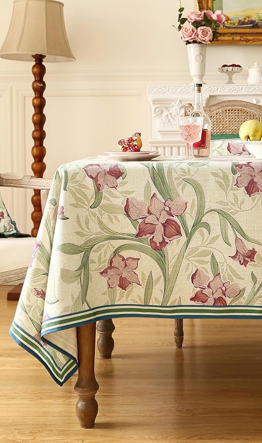 patdrea Designer Green Small Rectangle Tablecloth,Framhouse Vintage French Violets Pattern Tablecloths,Elegant Floral Cover Decor for Kitchen Dining Christmas,Party,Thanksgiving,55"x71"-Tara a