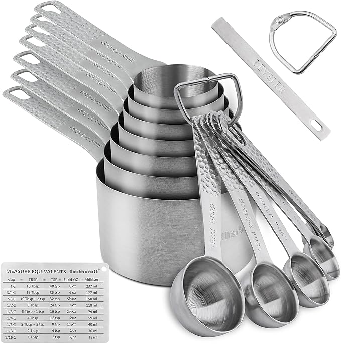 Measuring Cups and Spoons Set, 18/8 Stainless Steel Measuring Cups and Spoons Set of 16pcs, Metal Measuring Cup and Measuring Spoon Set With Leveler and Equivalents Dry 2/3 & 3/4 Cup Measuring Cup Set