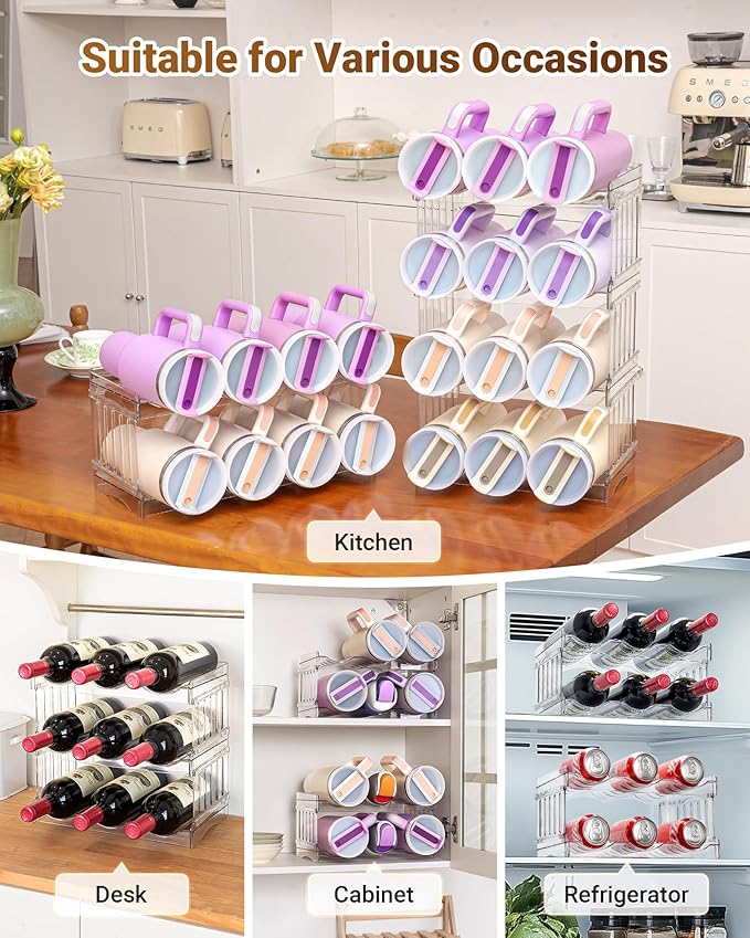 Larger Cup Organizer for Stanley Water Bottle, Kitchen Storage for Hydrojug Traveler 40 oz and Brumate Era 40 oz, Pantry Organizers and Storage for Simple Modern 40 oz Gifts (Larger-8-bottle)