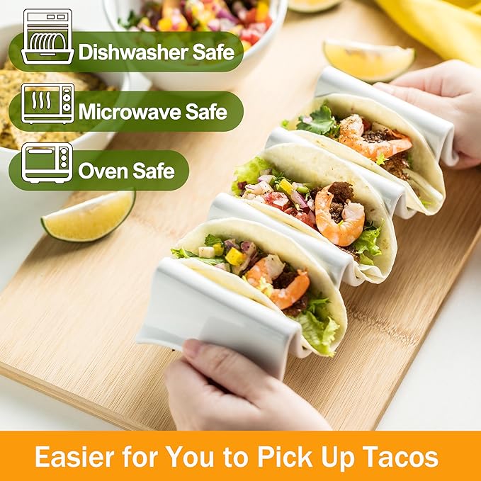 Ceramic Taco Holders Set of 2, Tortilla Warmer with Lid Oven Safe