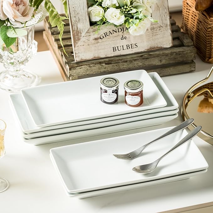 YHOSSEUN Porcelain Serving Platters Rectangular Trays White Serving Platters for Party, Stackable Serving Plates Set of 4,12 inch