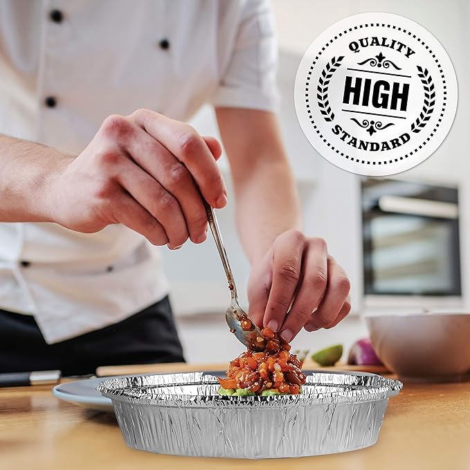 PLASTICPRO 9'' Inch Round Tin Foil Pans Disposable Aluminum, Freezer & Oven Safe - For Baking, Cooking, Storage, Roasting, & Reheating, Pack of 20