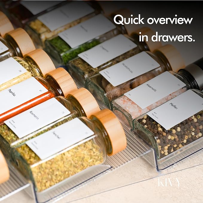 KIVY Spice Jars with Labels [24x 4oz] Glass Seasoning Containers with Airtight Lids for Organization - Empty Square Bottles for Spices & Seasonings with Shaker Lids - Spice Containers Bamboo