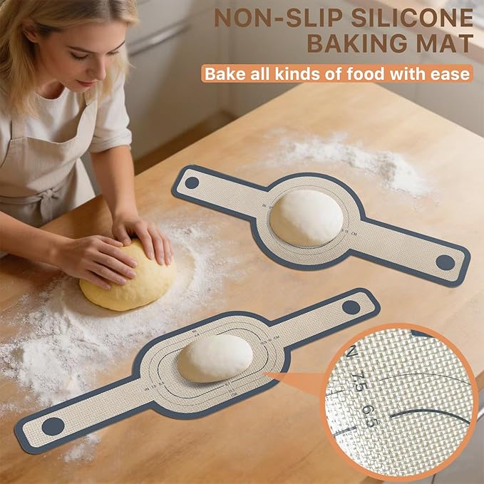 2PCS Rsiynax Silicone Bread Sling for Dutch Oven, Non-Stick Reusable Baking Mat with Long Handles, Oval & Round Sourdough Transfer Mat (Gray)