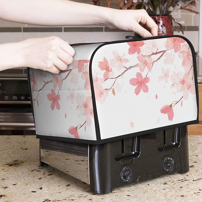 Toaster Cover 4 Slice Pastel Flower Cherry Blossom Kitchen Small Appliance Covers with Pockets Dust and Fingerprint Protection