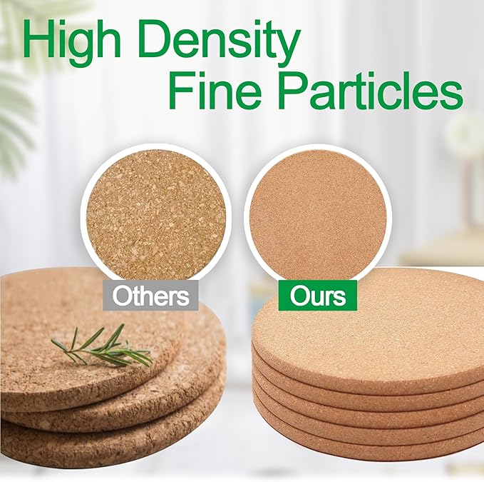 Cork Trivet, 6 Pack High Density Thick Corks Coasters Set for Hot Dishes, 8 Inch Heat Resistant Multifunctional Cork Trivets for Hot Dishes, Gray