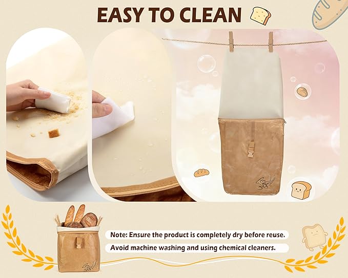 Marscamd Large Reusable Bread Bags for Homemade Bread with Zipper, 2 Pack Sourdough Bread Bags with Handle, Bread Storage Bags for Freezer, Refrigerator, Brown