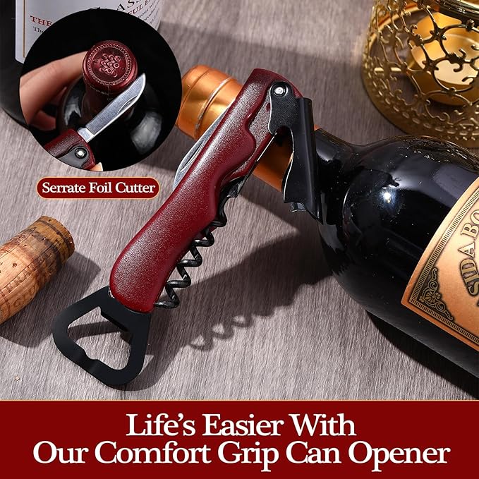 Hushee 24 Pcs Wine Opener Bulk with Foil Cutter Corkscrew Key 3 in 1 Red Bottle Opener Professional Stainless Steel Beer Corkscrew for Beverages Bartenders Summer Party(Wine Red)