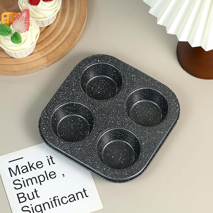 Walooza 4 Cup Muffin Pan 2 Pack, Nonstick Mini Muffin Tin for Air Fryer, 1.18In Deep Cupcake Baking Pan for Frittatas, Tarts, Brownies