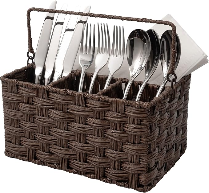 GRANNY SAYS Bundle of 1-Pack Cutlery Caddy & 3-Pack Wicker Storage Baskets