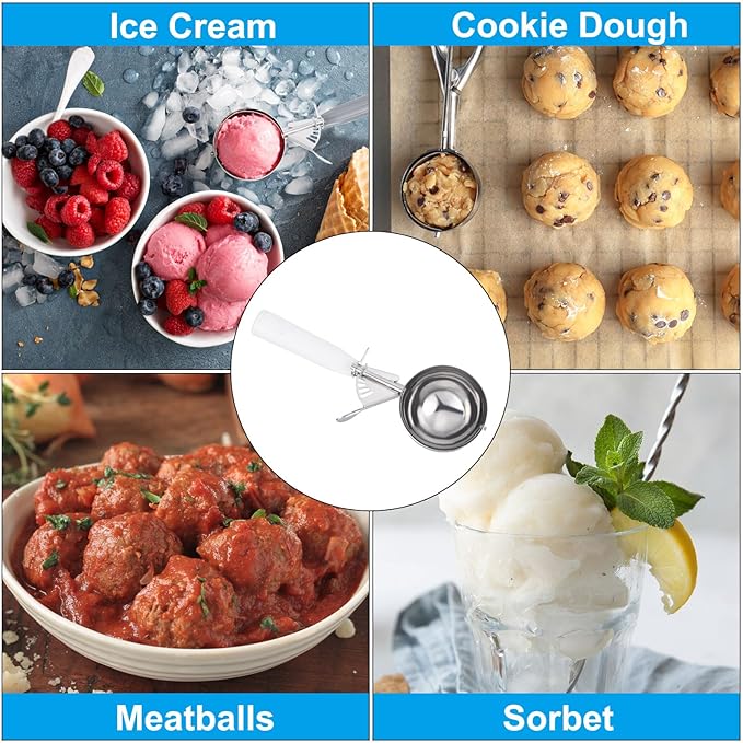 PATIKIL 5.3 Ounce Ice Cream Scoop with Trigger, Stainless Steel Portion Cookie Scoop with Thumb Trigger for Cookie Dough Cupcake Batter Baking, White 158ML