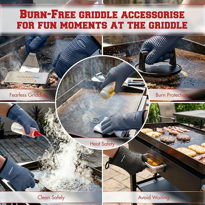 KITCHEN PERFECTION XL Silicone Oven & Griddle Gloves -Extreme Heat Resistant BBQ & Grilling Gloves -Handle Hot Food Right on Your Griddle |Waterproof Oven Mitts Grill Gloves |Superior Set+3 Bonuses