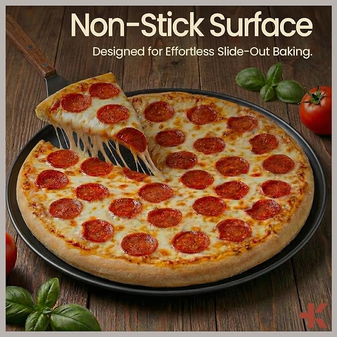 Bakken 16 Inch Non-Stick Pizza Pan 1 Pack, Round Carbon Steel Pizza Tray with Perforated Holes, PFOA, PFOS, & PTFE-Free, Dishwasher & Oven Safe Up To 450°F, Durable Nonstick Coating, Black