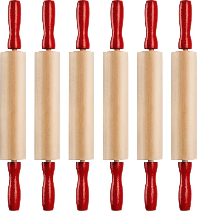 Mini Rolling Pin 7.5 Inch (6 Pack) Kids Rolling Pin Set for Play Dough Accessories Small Pin for Dough - Wooden Rolling Pins For Baking With Handles for Foods, Baking Supplies, And Playtime