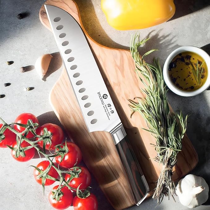 imarku Japanese Santoku Knife 7 Inch, Ultra Sharp Chef Knife, Professional Grade Powder High Carbon Steel Forged Kitchen Knife, PakkaWood Ergonomic Handle, Gifts for Women and Men