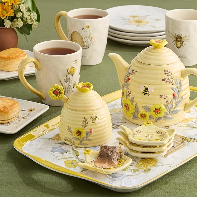 Certified International Bee Sweet 9 oz. 3-D Honey Pot with 4 Tea Bag Holders