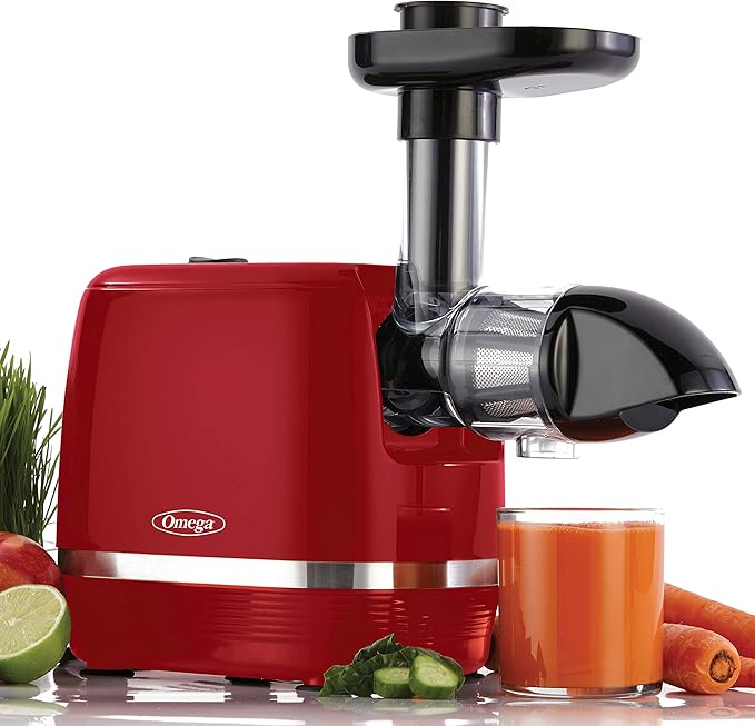 Omega H3000RED Cold Press 365 Juicer Slow Masticating Extractor Creates Delicious Fruit Vegetable and Leafy Green High Juice Yield and Preserves Nutritional Value, 150-Watt, Red