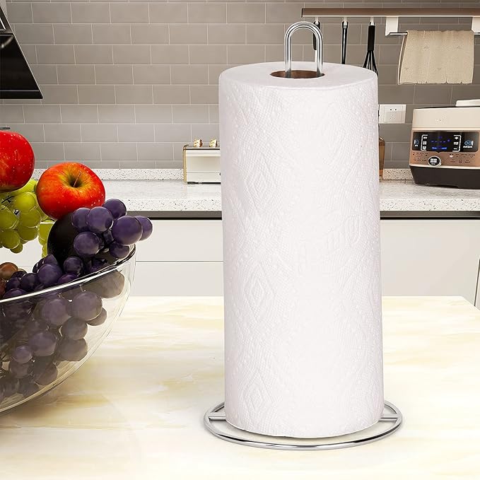 Paper Towel Holder Countertop, OBODING, Kitchen Paper Towel Stand Holder for Kitchen Organization and Storage, Paper Towel Holders for Standard and Large Size Rolls (Silver)