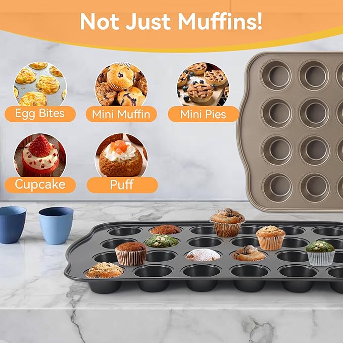 Cupcake Pan Nonstick 2 Pack (Grey, Mini 24 cup)