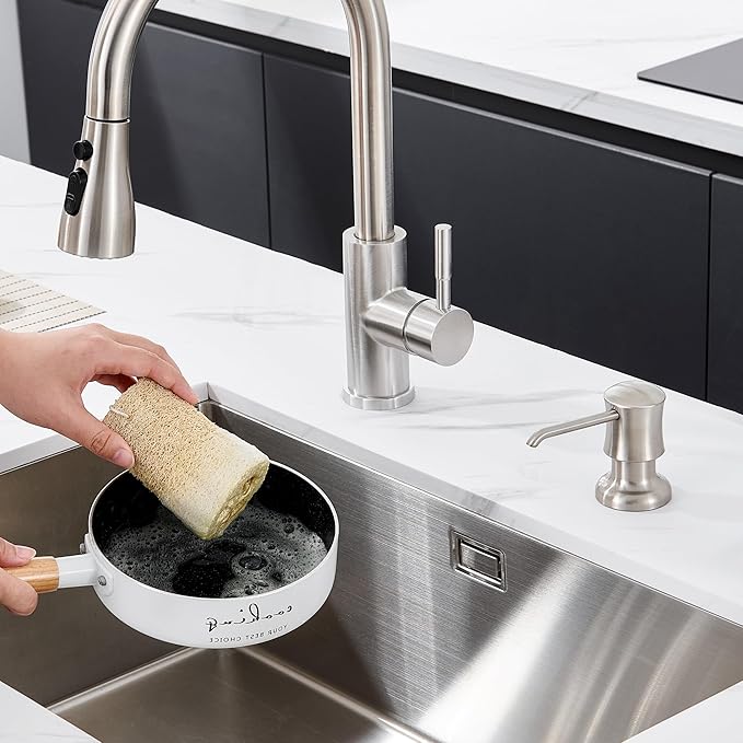 Sink Soap Dispenser for Kitchen Sink Brushed Nickel Upgrade with 40" Silicone Extension Tube Kit, Connect to Your Soap Bottle Directly