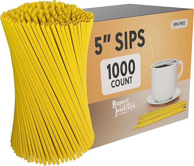 Disposable Plastic Coffee Stirrer Straw - 5 Inch Sip Stir Stick (1000, Yellow)
