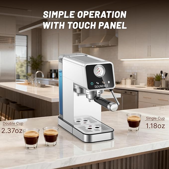 20 Bar Espresso Machine, Semi-Automatic Espresso Machine with Milk Frother, Compact Espresso Coffee Maker For Café-Quality Lattes and Cappuccinos at Home & Office