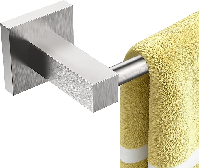 Ruacq Brushed Grey 21 Inch Single Towel Bar Square Bath Towel Holders Bathroom Towel Rack SUS304 Stainless Steel Modern Wall Mounted Total Length 24 inch