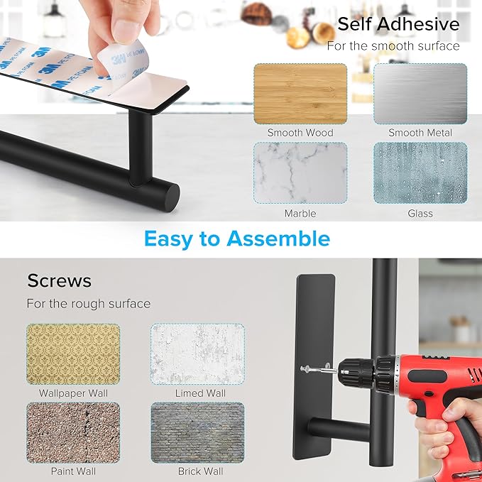 2nd Gen Paper Towel Holder Under Cabinet No Drilling, [More Sturdy] Self Adhesive or Drilling Paper Towel Holder Wall Mount for Kitchen, RV, [Fit Mega Paper Towel Roll] SUS304 Stainless Steel