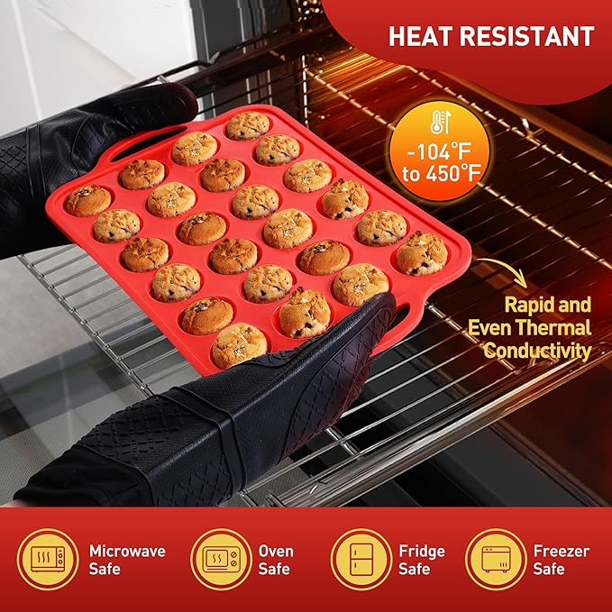 2 Packs 24 Cups Silicone Muffin Pan with Metal Reinforced Frame Mini Size Cupcake Pan Tray Egg Bites Silicone Circle Cookie Molds Muffin Tin Tart Pans Baking Sheet Set for Breakfast Sandwiches