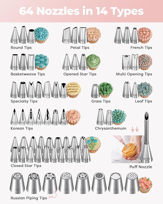 Kootek 158PCs Cake Decorating Kit, Baking Supplies Tools - Includes Cake Stand Turntable, 64 Icing Piping Tips Set, 2 Frosting Spatulas, 3 Scrapers, 50+2 Pastry Bags, Coupler, Video Tutorial, Booklet