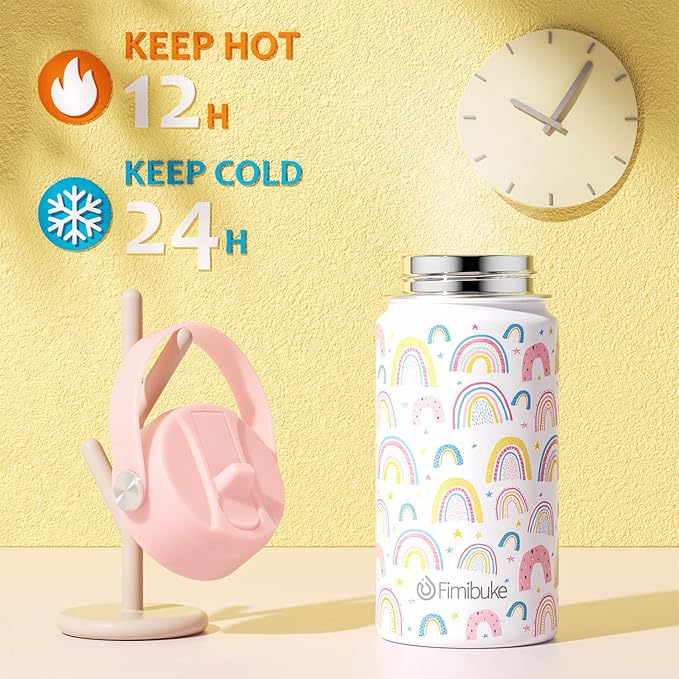 Fimibuke Kids Insulated Water Bottle - 14oz Water Bottle for School Boys Girls + Kids Bento Lunch Box with 4 Compartments, Insulated lunch Bag, Stainless Steel Thermos Food Jar, Ice Pack & Utensils