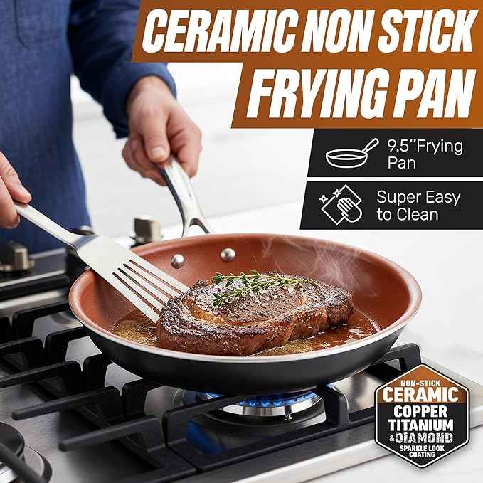 Gotham Steel True 20 Pc Ceramic Cookware Set Nonstick, Ceramic Pots and Pans Set Non Stick with Deep Square Pan Set & Bakeware Set, Non Toxic PFOA PFOS Free, Oven & Dishwasher Safe, No Cheater Pieces